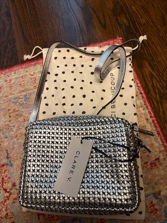 NWT Clare V Metallic Silver  Woven midi sac - Picture 2 of 4